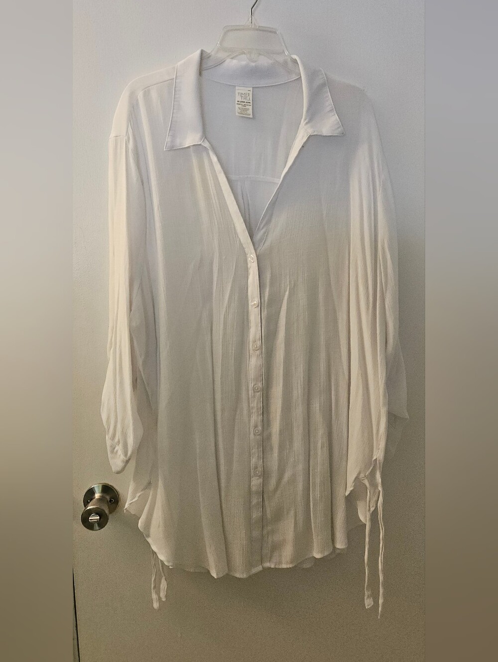 Time and Tru White Button-Down Swim Cover Up